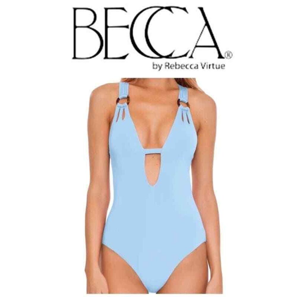Color Code Plunge One-Piece Swimsuit Becca blue NWT size Large (B49 )